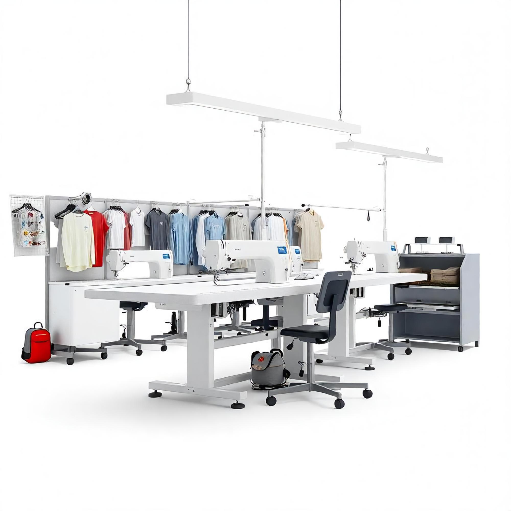 Macchina da ricamo moderna su tavolo da lavoro